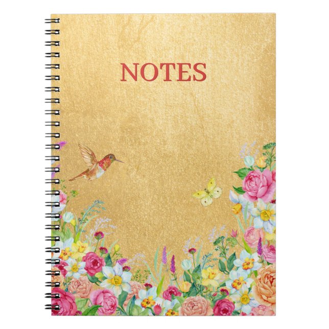 Cuaderno Opulencia Floral Colibrí Dorado (Frente)