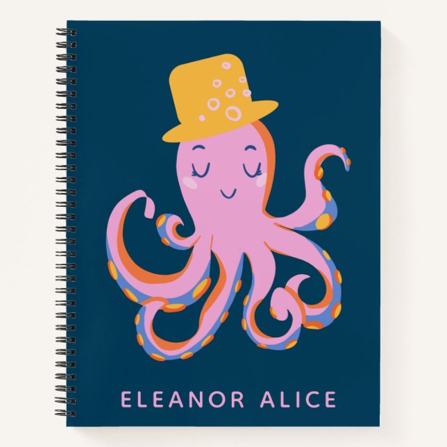 Cuaderno Opulpo azul rosado con pulpo bailando animal perso (Anverso)