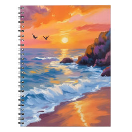 Cuaderno Orange Beach Sunset | Coastal Painting