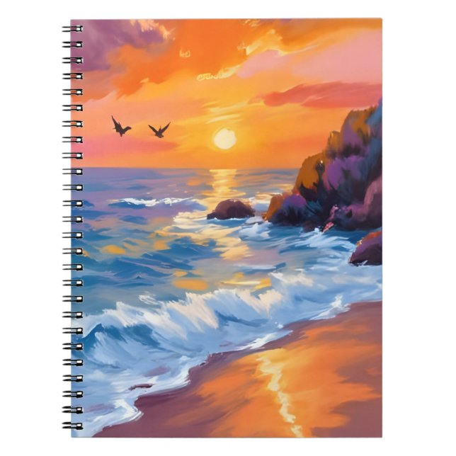 Cuaderno Orange Beach Sunset | Coastal Painting (Frente)