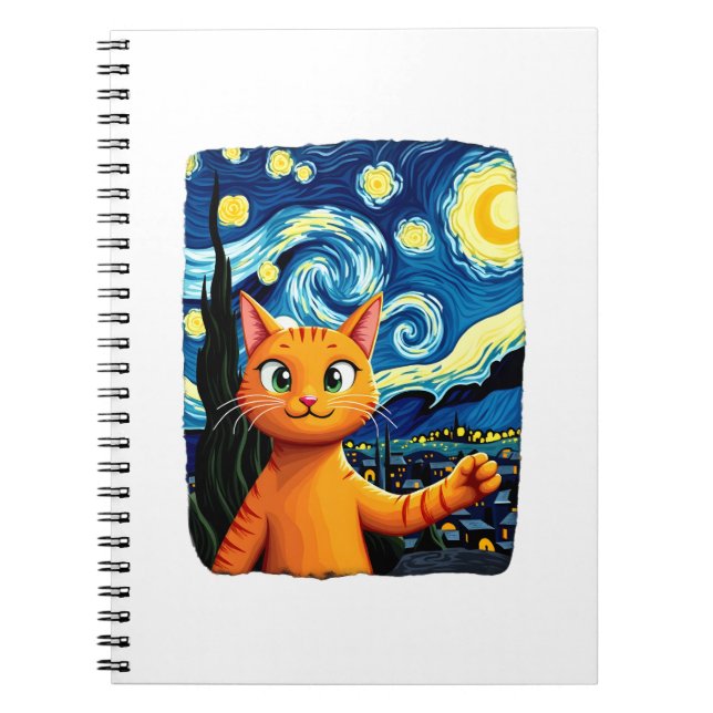Cuaderno Orange Cat Selfie  Starry Night Cat Mom Cat Lovers (Frente)