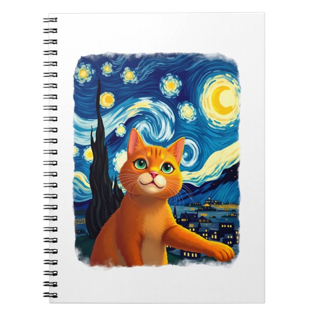 Cuaderno Orange Cat Selfie  Starry Night Cat Mom Cat Lovers (Frente)