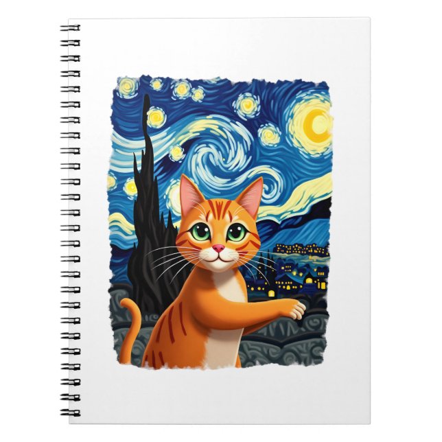 Cuaderno Orange Cat Selfie  Starry Night Cat Mom Cat Lovers (Frente)