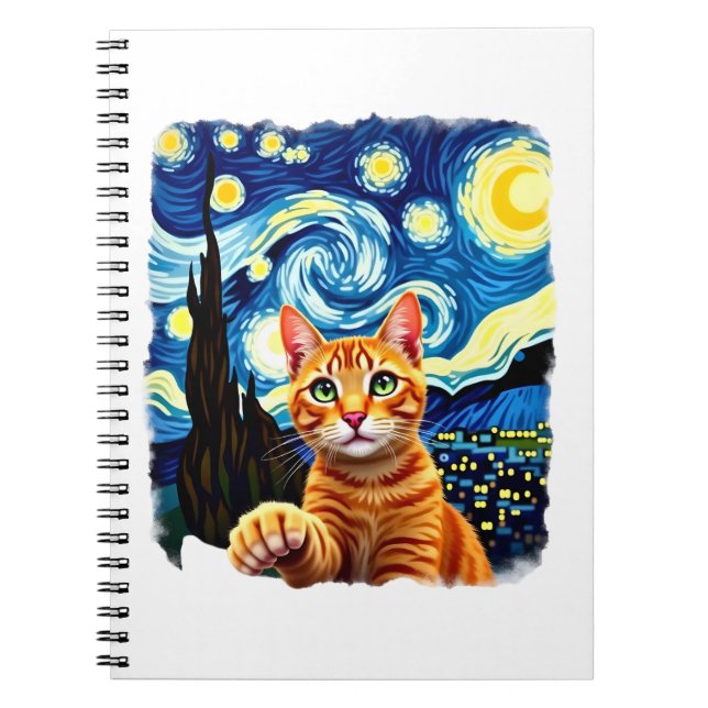 Cuaderno Orange Cat Selfie  Starry Night Cat Mom Cat Lovers (Frente)