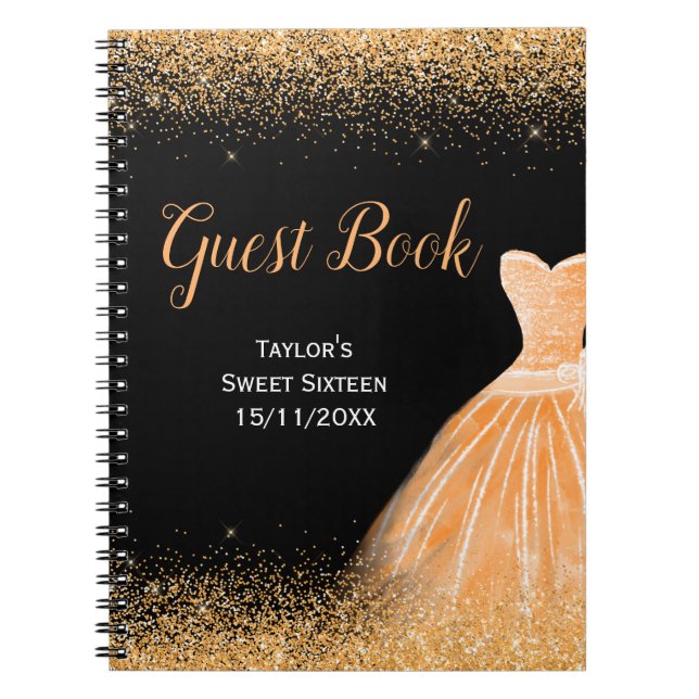 Cuaderno Orange Dress Faux Glitter Sweet 16 Birthday (Frente)