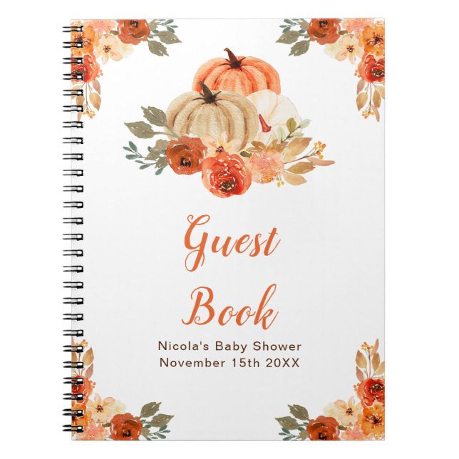 Cuaderno Orange Floral Pumpkin Baby Shower Guest Book (Frente)