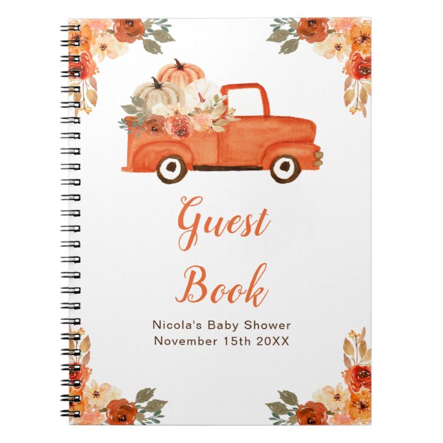 Cuaderno Orange Floral Pumpkin Truck Baby Shower Guest Book (Frente)