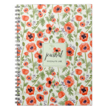 Orange Red Poppy Flowers Watercolor Pattern