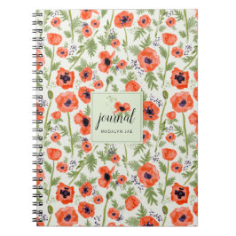 Cuaderno Orange Red Poppy Flowers Watercolor Pattern
