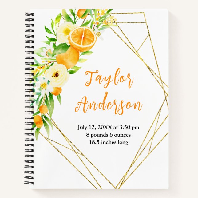 Cuaderno Oranges and Foliage Baby Birth Stats (Anverso)