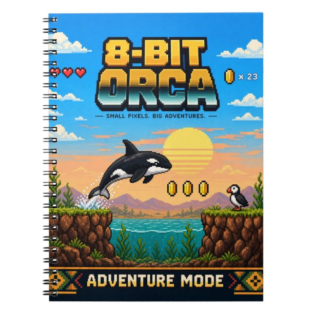 Cuaderno Orca, Arte de Pixel Retro de 8 Bits (Frente)