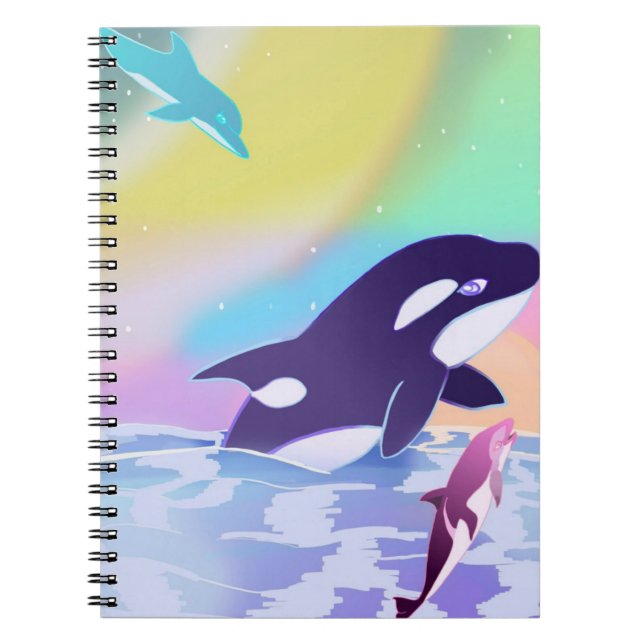 Cuaderno Orca y delfines arcoíris DCLHeart De vuelta a la e (Frente)