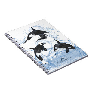 Cuaderno Orcas de acuarela blanca y negra increíbles