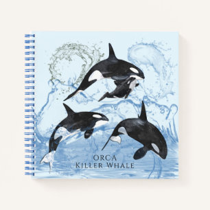 Cuaderno Orcas de acuarela blanca y negra increíbles