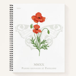 Cuaderno Ordenador portátil de mariposa con amapola y pavo 