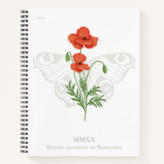 Cuaderno Ordenador portátil de mariposa con amapola y pavo 