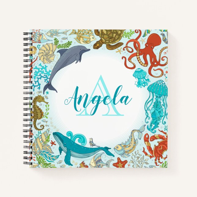 Cuaderno Ordenador portátil personalizado oceánico (monogra (Anverso)