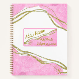 Cuaderno Ordenador portátil rosa y dorado personalizado