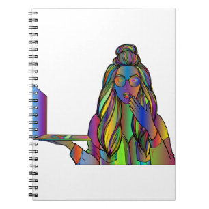 Cuaderno Ordenador portátil Woman Laptop Line Art Digital