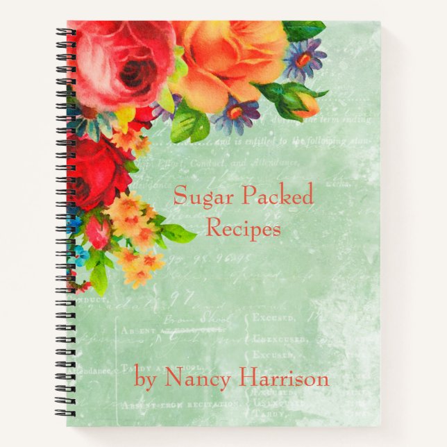 Cuaderno Organizador de recetas florales cutas de época (Anverso)