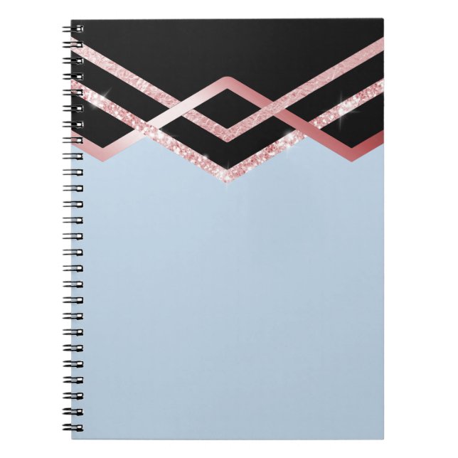 Cuaderno Organizar ROSEGOLD Purpurina Negro Deco Geométrico (Frente)
