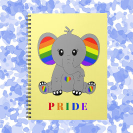 Cuaderno Orgullo gay LGBTQ - lindo elefante con bandera arc