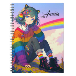 Cuaderno Orgullo lésbico LGBTQIA+ Chica de anime personaliz