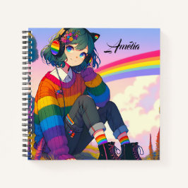 Cuaderno Orgullo lésbico LGBTQIA+ Chica de anime personaliz