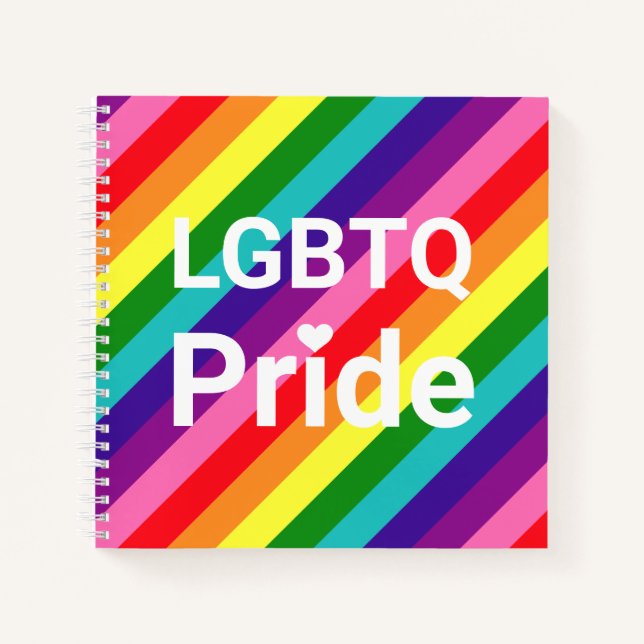 Cuaderno Orgullo LGBTQ Corazón Blanco Rayas Diagonales (Anverso)