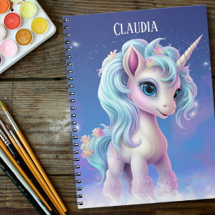 Cuaderno Orgulloso cielo azul de Unicornio, nubes y estrell