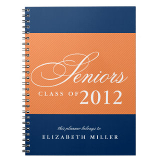 Cuaderno Orgulloso naranja de clase de franjas azules de la