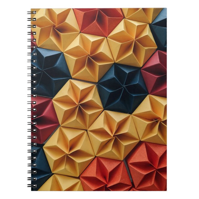Cuaderno origami de flores rojo, amarillo y azul (Frente)