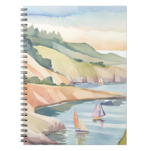 Cuaderno Orilla Navegando   Acuarela del Océano de Rhode Is