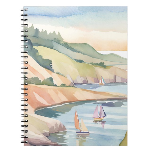 Cuaderno Orilla Navegando | Acuarela del Océano de Rhode Is (Frente)