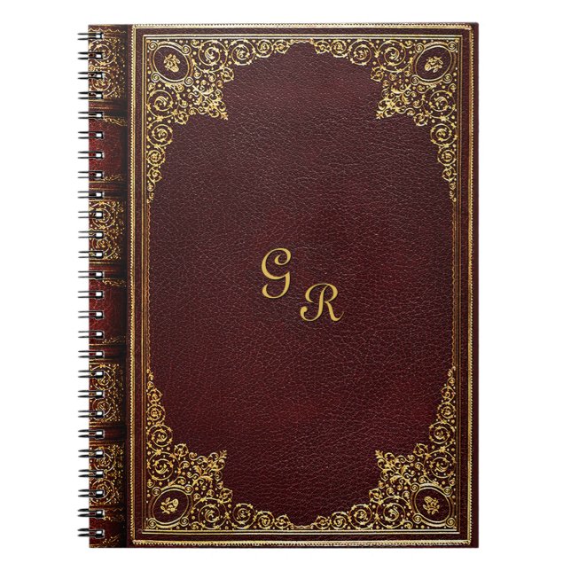 Cuaderno Ornamental dorado sobre el marrón con las iniciale (Frente)