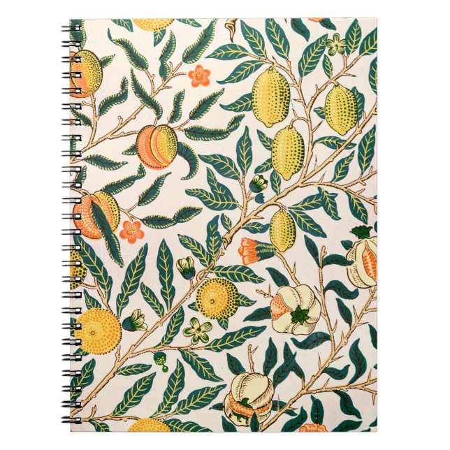 Cuaderno Ornamento blanco de William Morris Fruit Pomegrana (Frente)