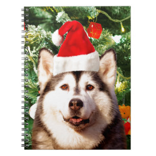 Cuaderno Ornamento de árbol de navidad siberiano Husky Snow
