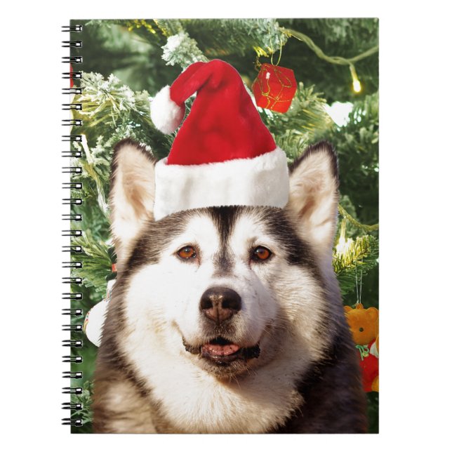 Cuaderno Ornamento de árbol de navidad siberiano Husky Snow (Frente)