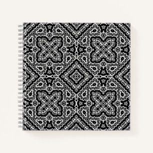 Cuaderno ornamento de patrones étnicos geométricos blanco y