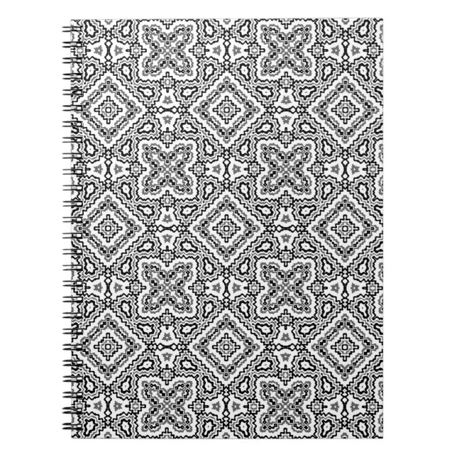 Cuaderno ornamento de patrones étnicos geométricos blanco y (Frente)