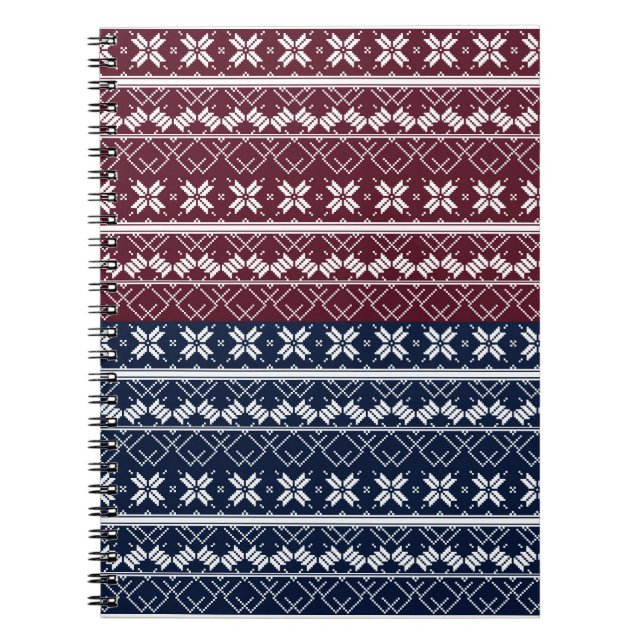 Cuaderno Ornamento escandinavo en azul, burdeos (Frente)