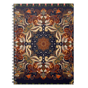Cuaderno Ornamento indio sin fisuras. Patrón simétrico vint