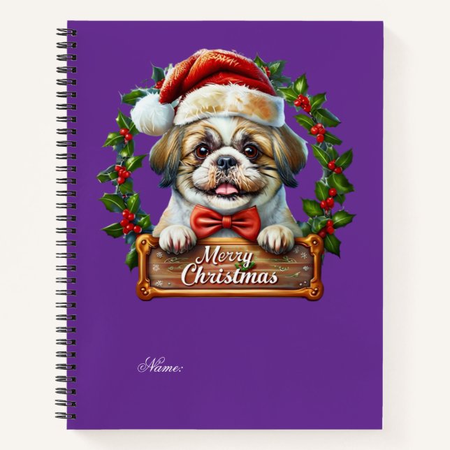 Cuaderno Ornamento navideño de perro lindo - Feliz Navidad (Anverso)