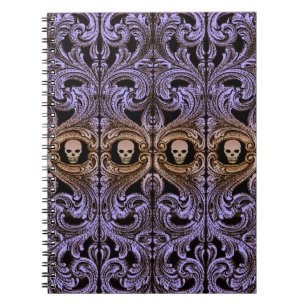 Cuaderno Ornamento púrpura de Gótico con cráneo
