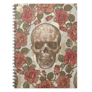 Cuaderno Ornamento retro de cráneos y Rosas