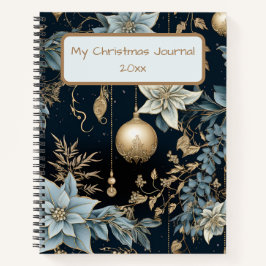 Cuaderno Ornamentos de Navidad azules y dorados Poinsettias
