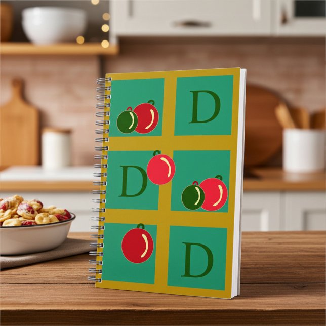 Cuaderno Ornamentos de navidad dorados, verdes y rojos mono (Subido por el creador)