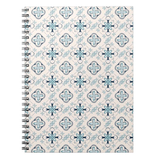 Cuaderno Ornamentos marroquíes crema azul estilo étnico Est (Frente)