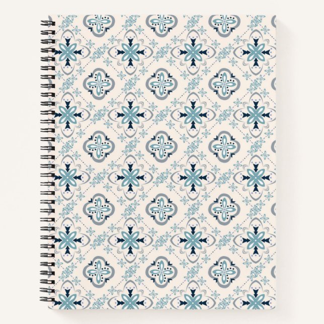 Cuaderno Ornamentos marroquíes crema azul estilo étnico Est (Anverso)