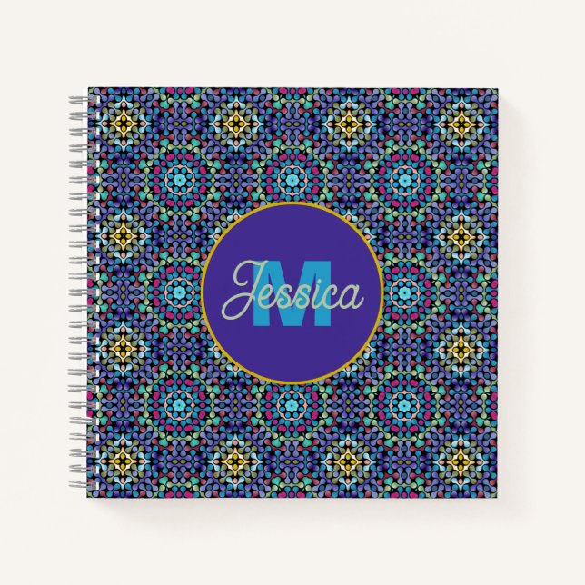 Cuaderno Ornate Blue Geometric Mosaic Pattern Personalised (Anverso)